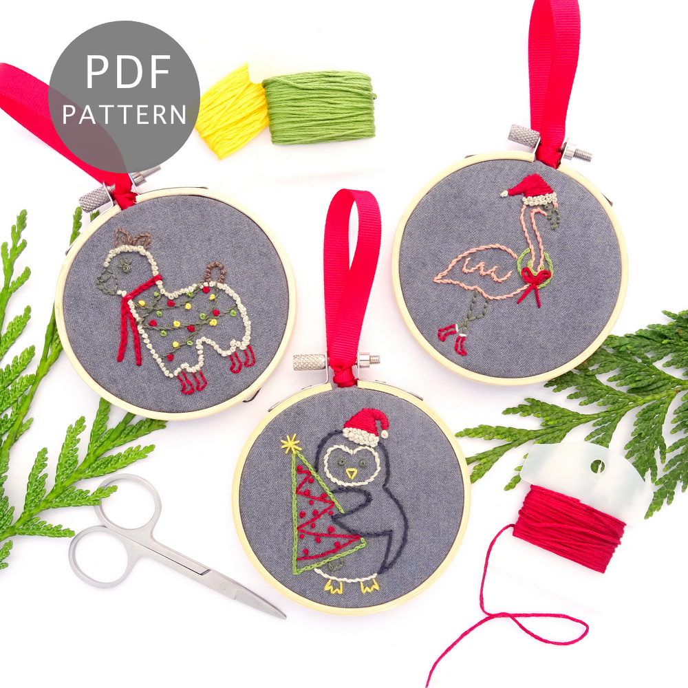 Silly Animals Ornament Set Hand Embroidery Pattern