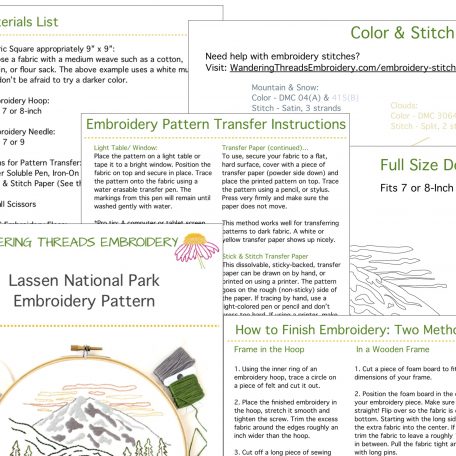 Lassen National Park hand embroidery pattern instructions