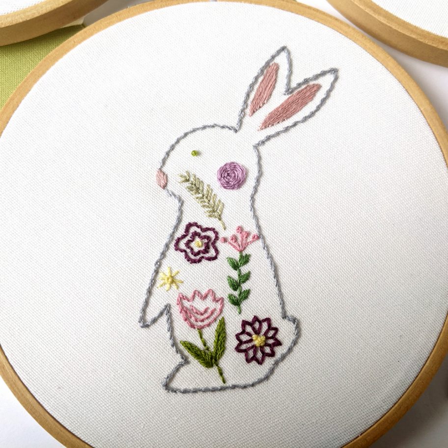 Floral Easter Bunny Hand Embroidery Pattern - Wandering Threads Embroidery
