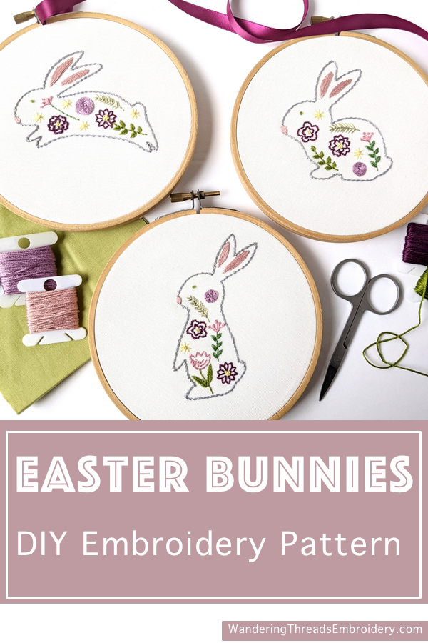 Floral Easter Bunny Hand Embroidery Pattern