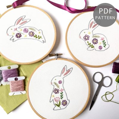 Floral Easter Bunny Hand Embroidery Pattern