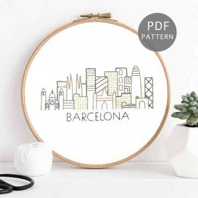 Barcelona City Skyline Hand Embroidery Pattern