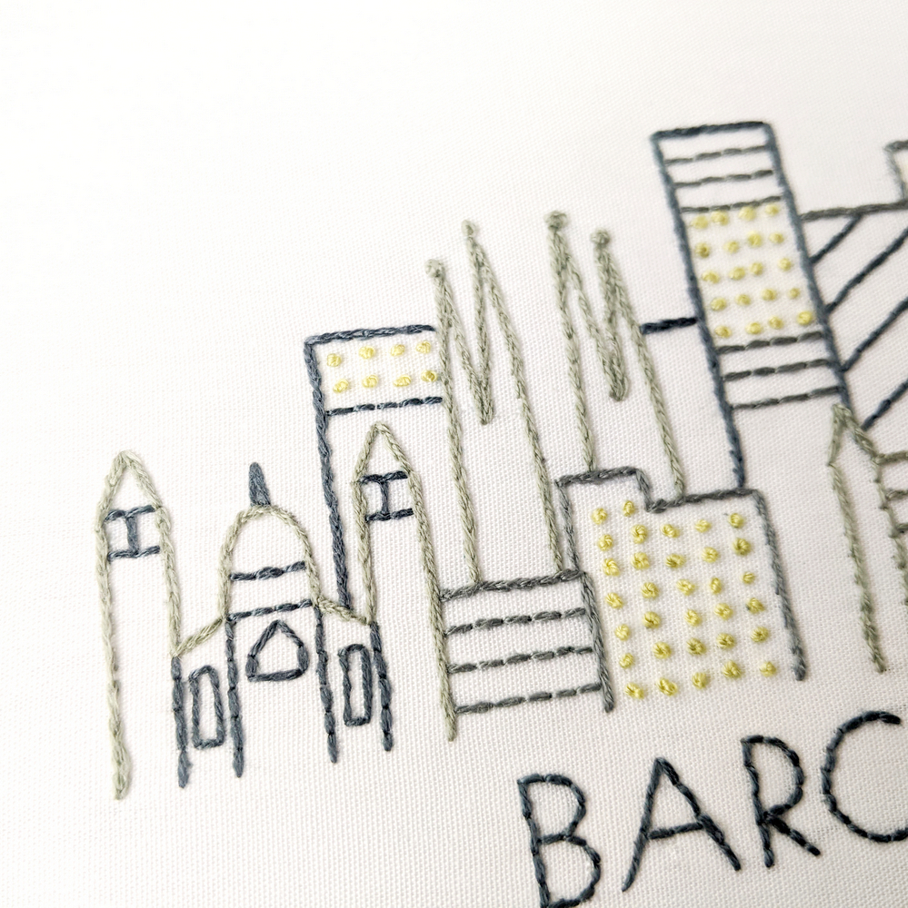 Barcelona City Skyline Hand Embroidery Pattern
