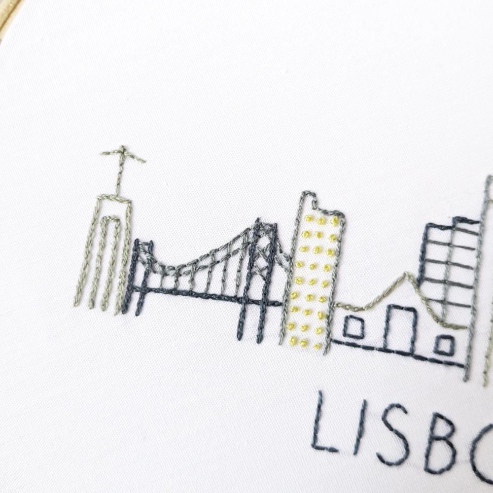 Lisbon City Skyline Hand Embroidery Pattern