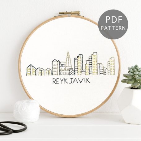 Reykjavik City Skyline Hand Embroidery Pattern