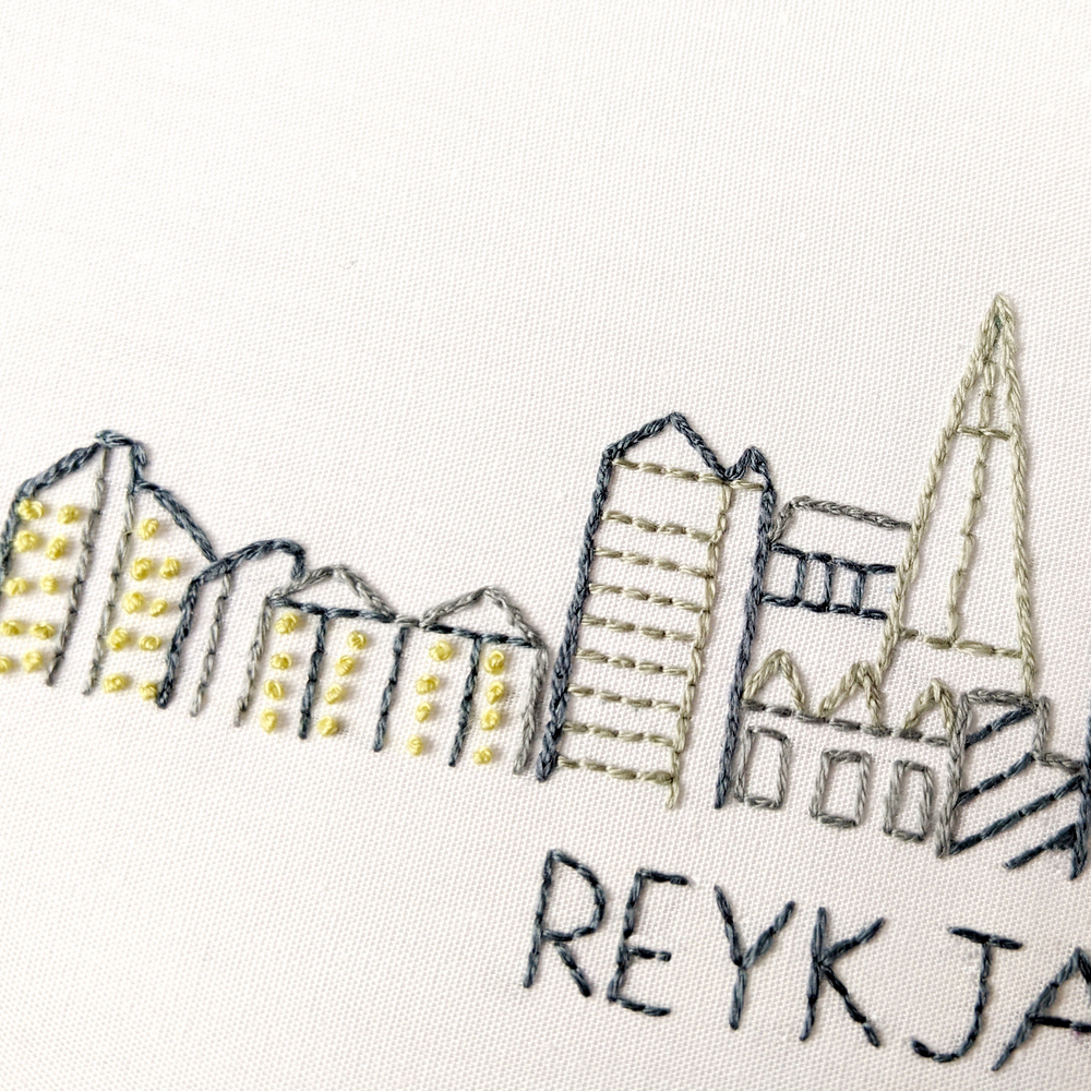 Reykjavik City Skyline Hand Embroidery Pattern