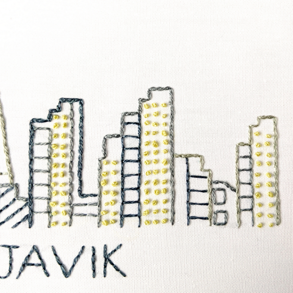 Reykjavik City Skyline Hand Embroidery Pattern
