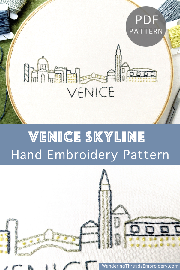 Venice Skyline Hand Embroidery Pattern