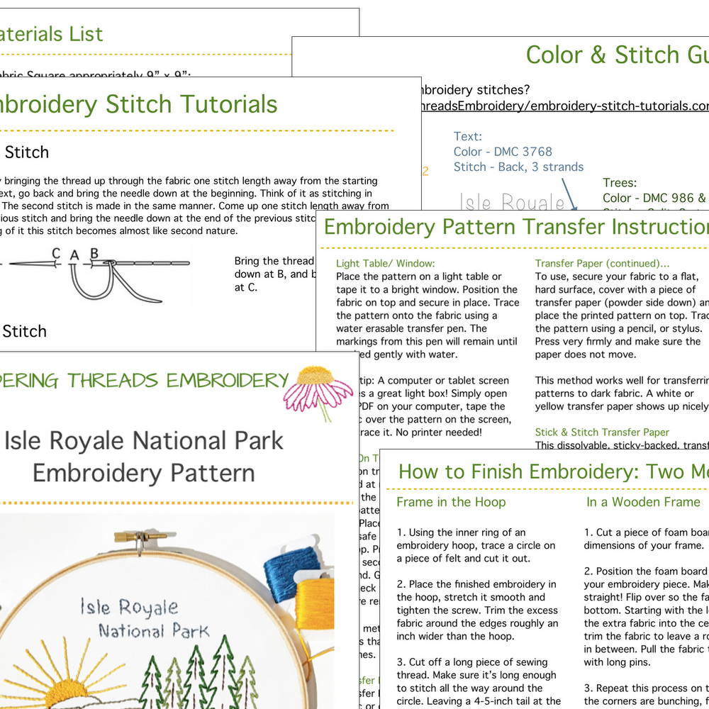 Sample instructions for the Isle Royale National Park hand embroidery pattern