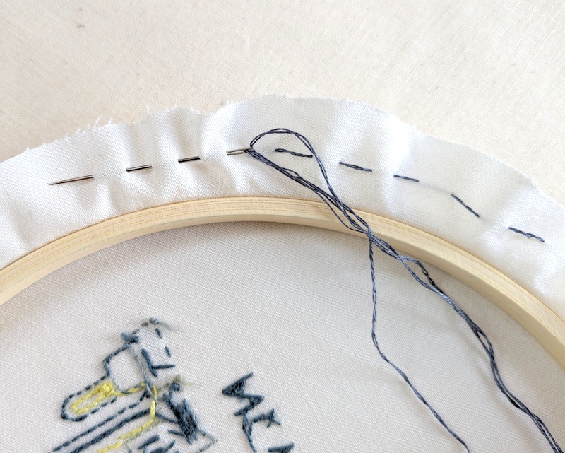 Stitch around the edge of the hoop using running stitch.