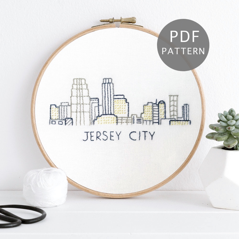 Jersey City Skyline Hand Embroidery Pattern