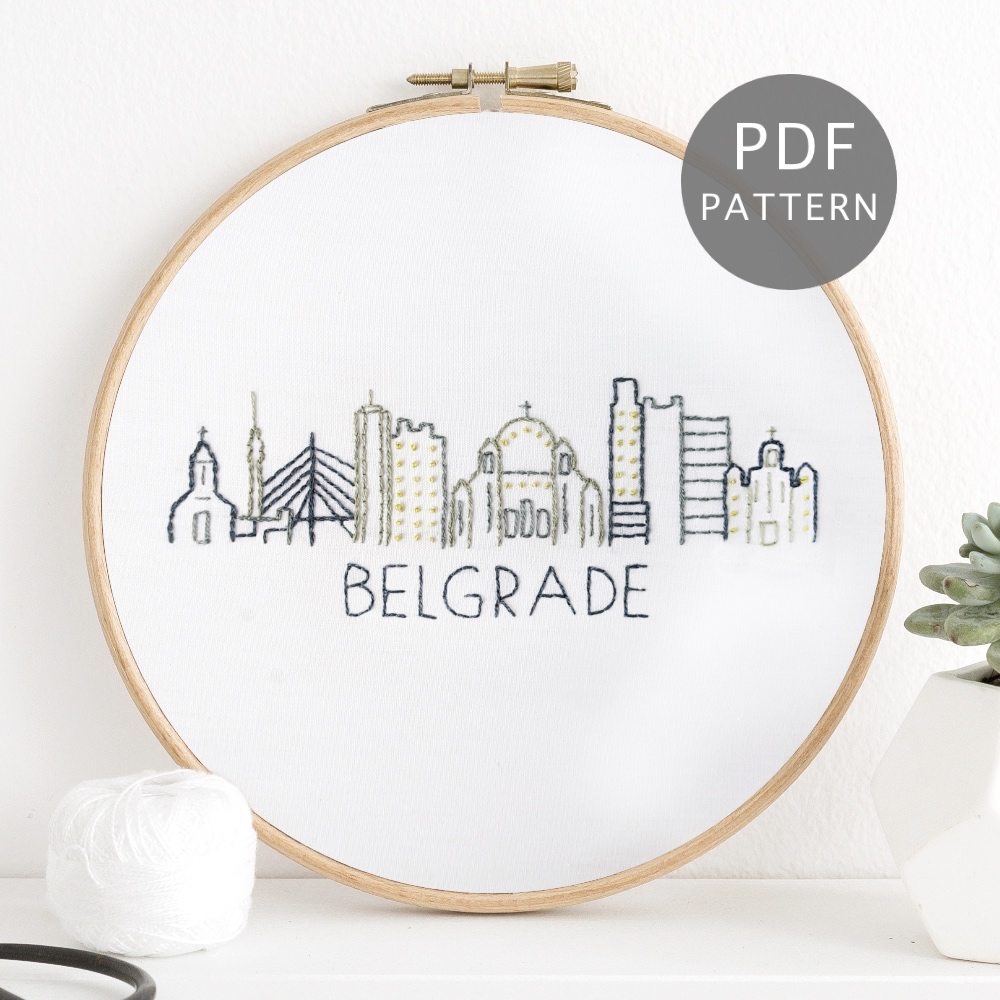 Belgrade Serbia City Skyline Hand Embroidery Pattern