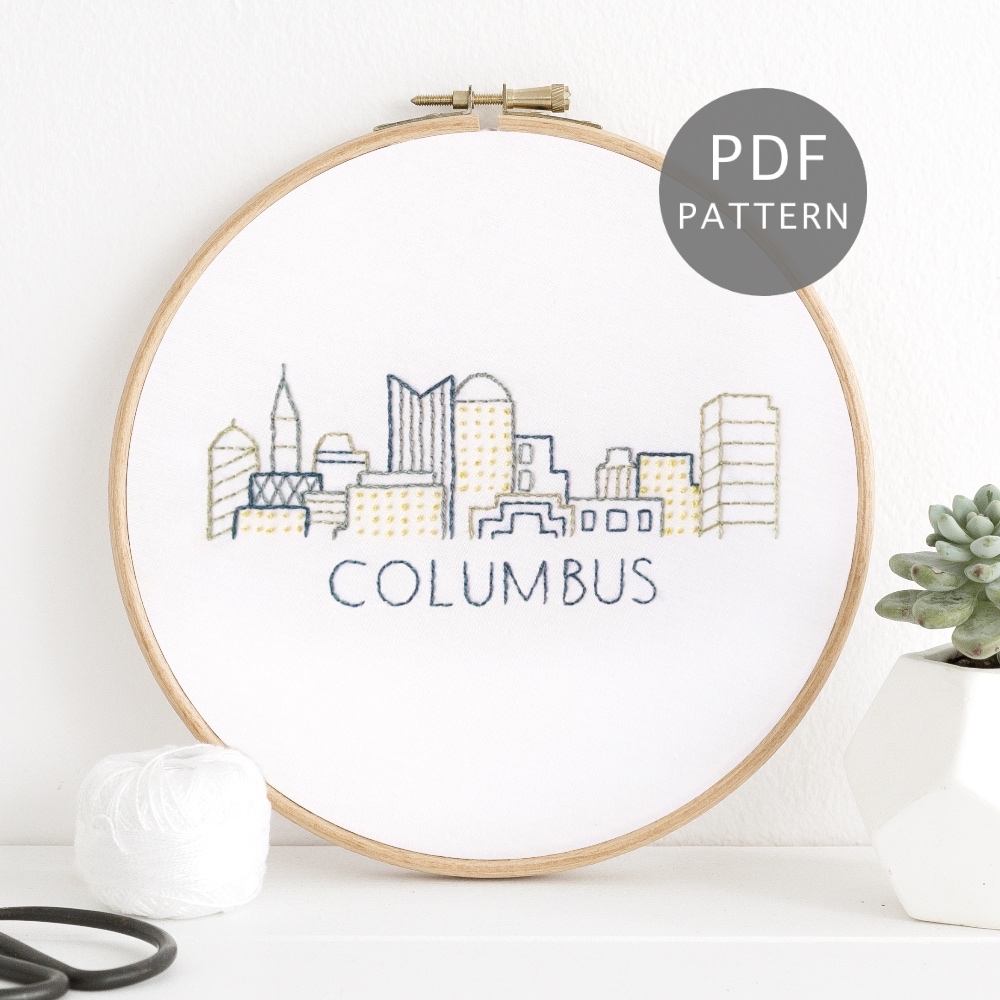 Columbus Ohio City Skyline Hand Embroidery Pattern