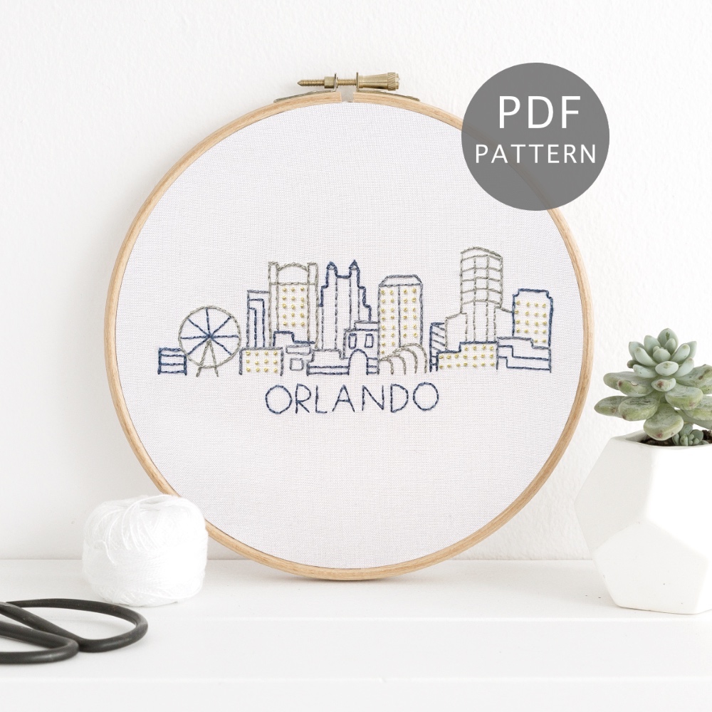 Orlando City Skyline Hand Embroidery Pattern