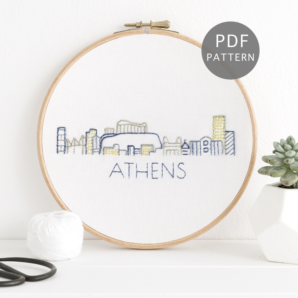 Athens City Skyline Hand Embroidery Pattern