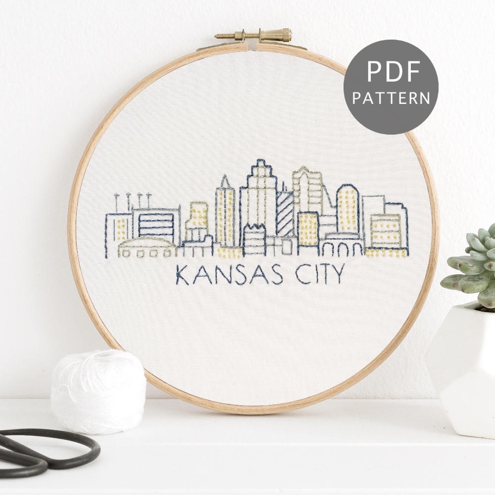 Kansas City Skyline Hand Embroidery Pattern
