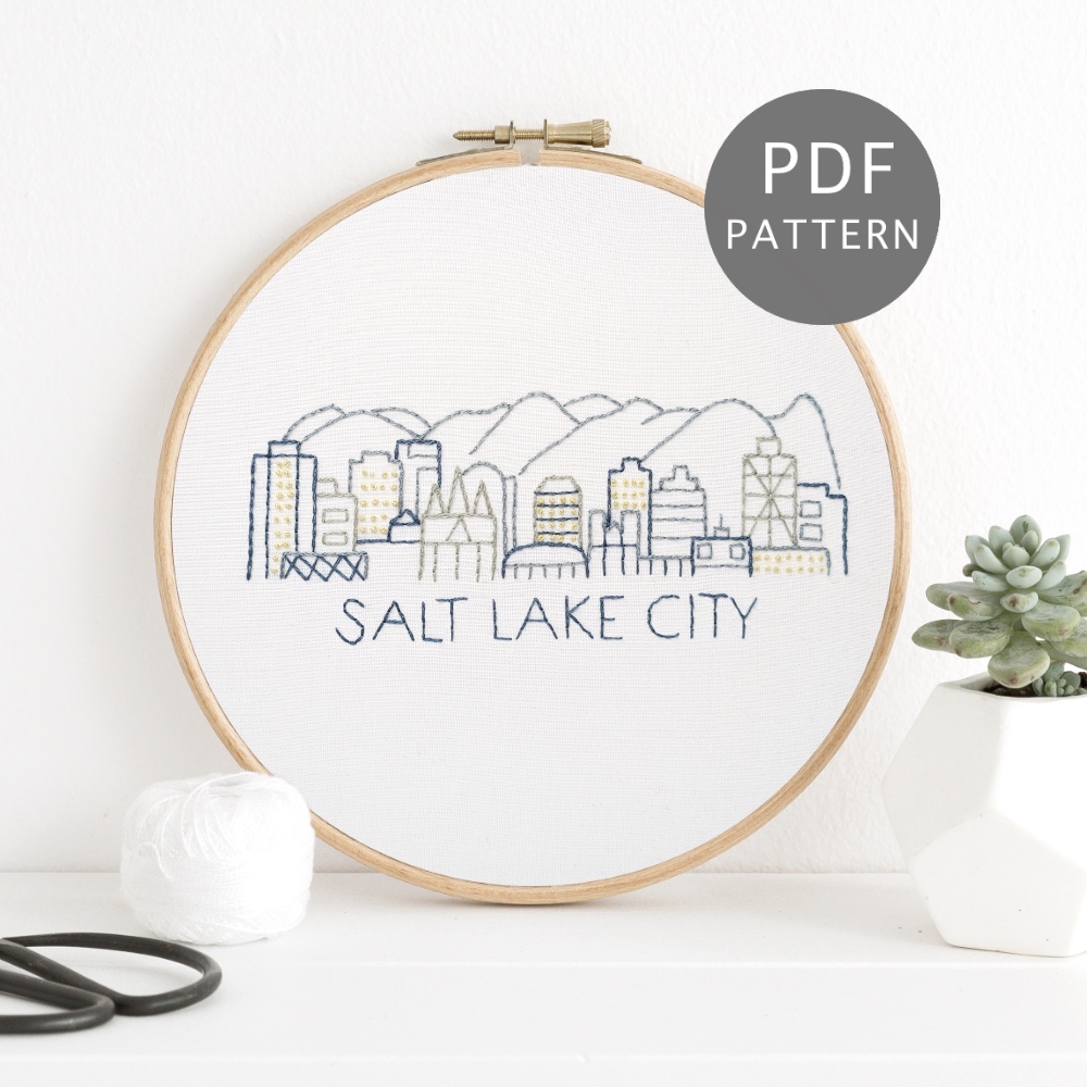 Salt Lake City Skyline Hand Embroidery Pattern