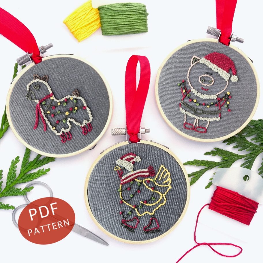Barnyard Animals Ornament Set Hand Embroidery Pattern - Wandering ...