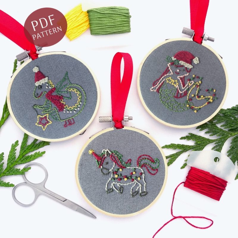 Mythical Creature Pattern Mythical Creatures Ornament Set Hand Embroidery Pattern - Wandering ...