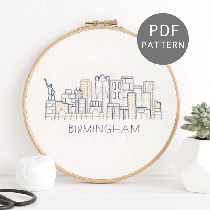 Birmingham City Skyline Hand Embroidery Pattern - Wandering Threads ...
