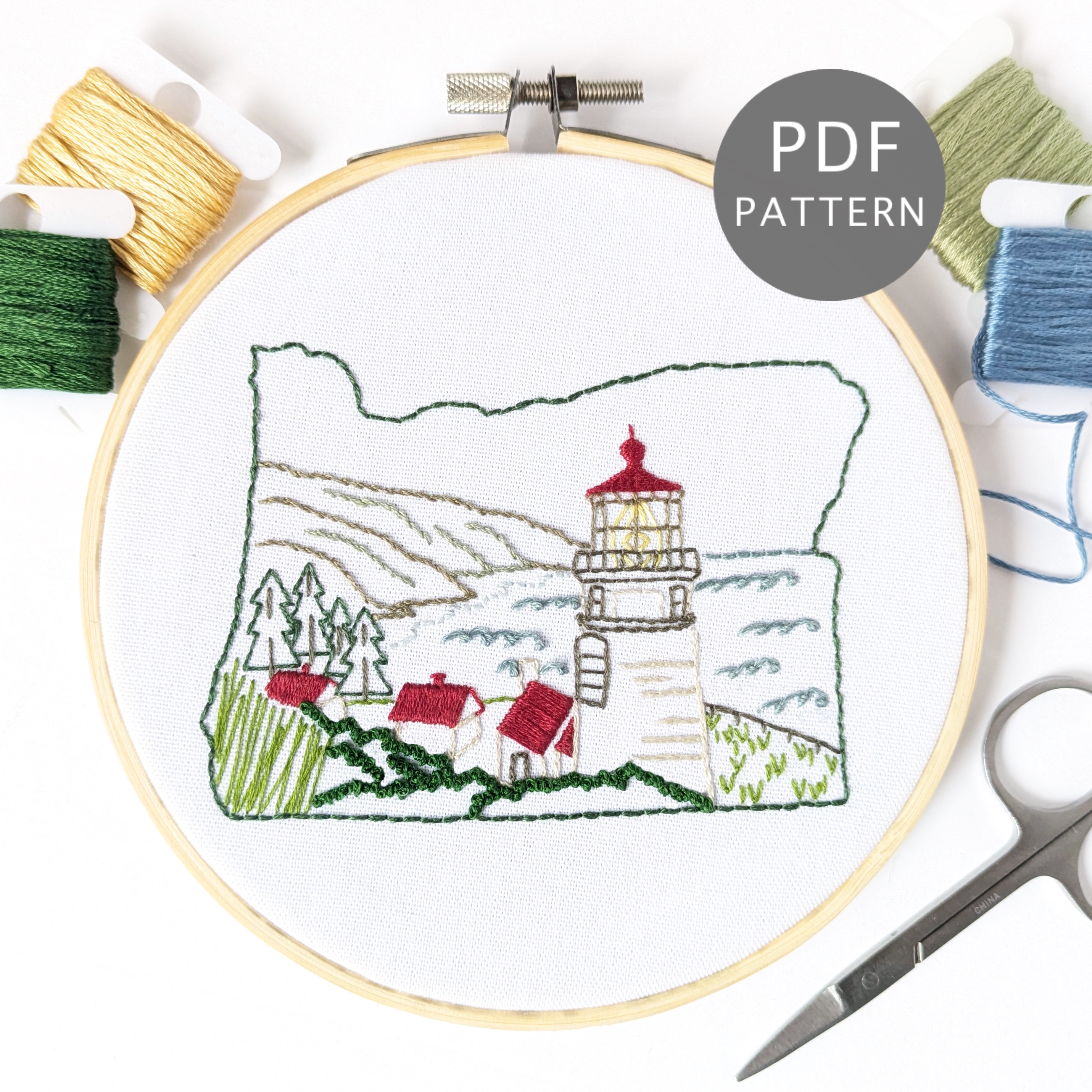 Oregon Lighthouse Hand Embroidery Pattern