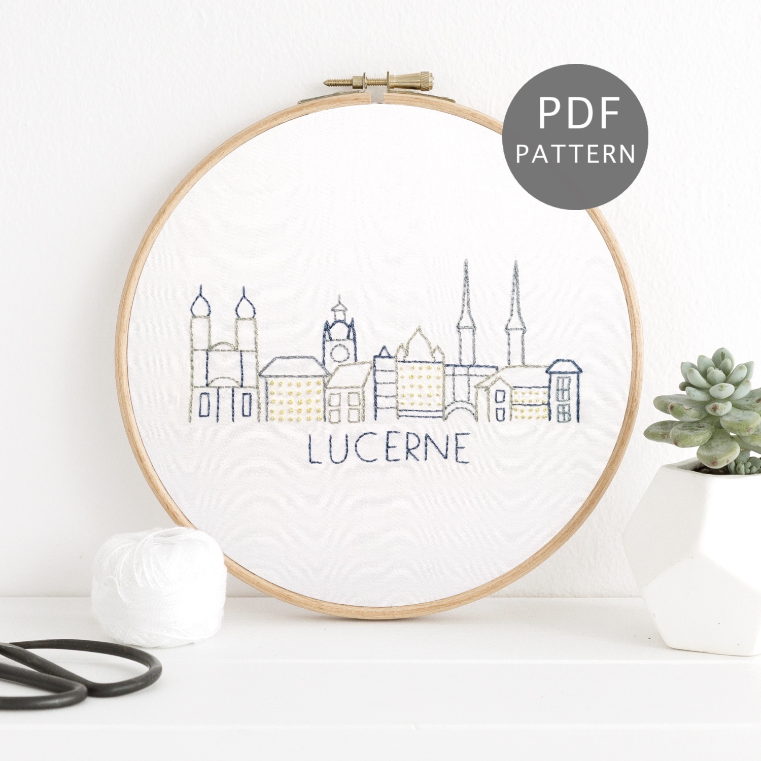 Lucerne City Skyline Hand Embroidery Pattern