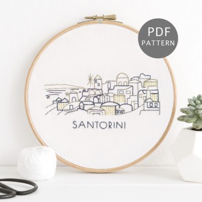 Santorini City Skyline Hand Embroidery Pattern